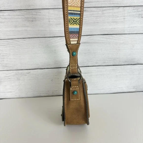 Tony Lama Woven Accent Colorful SaddleBag Leather Southwestern Crossbody Purse - Picture 4 of 12